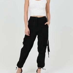 Angie Black Jogger Pants with Relaxed Fit and Adjustable Straps